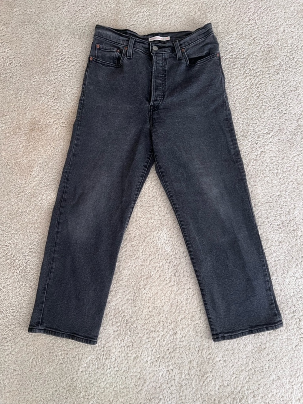 Levi's Black Ribcage Straight Button Fly Ankle Jean EUC 29